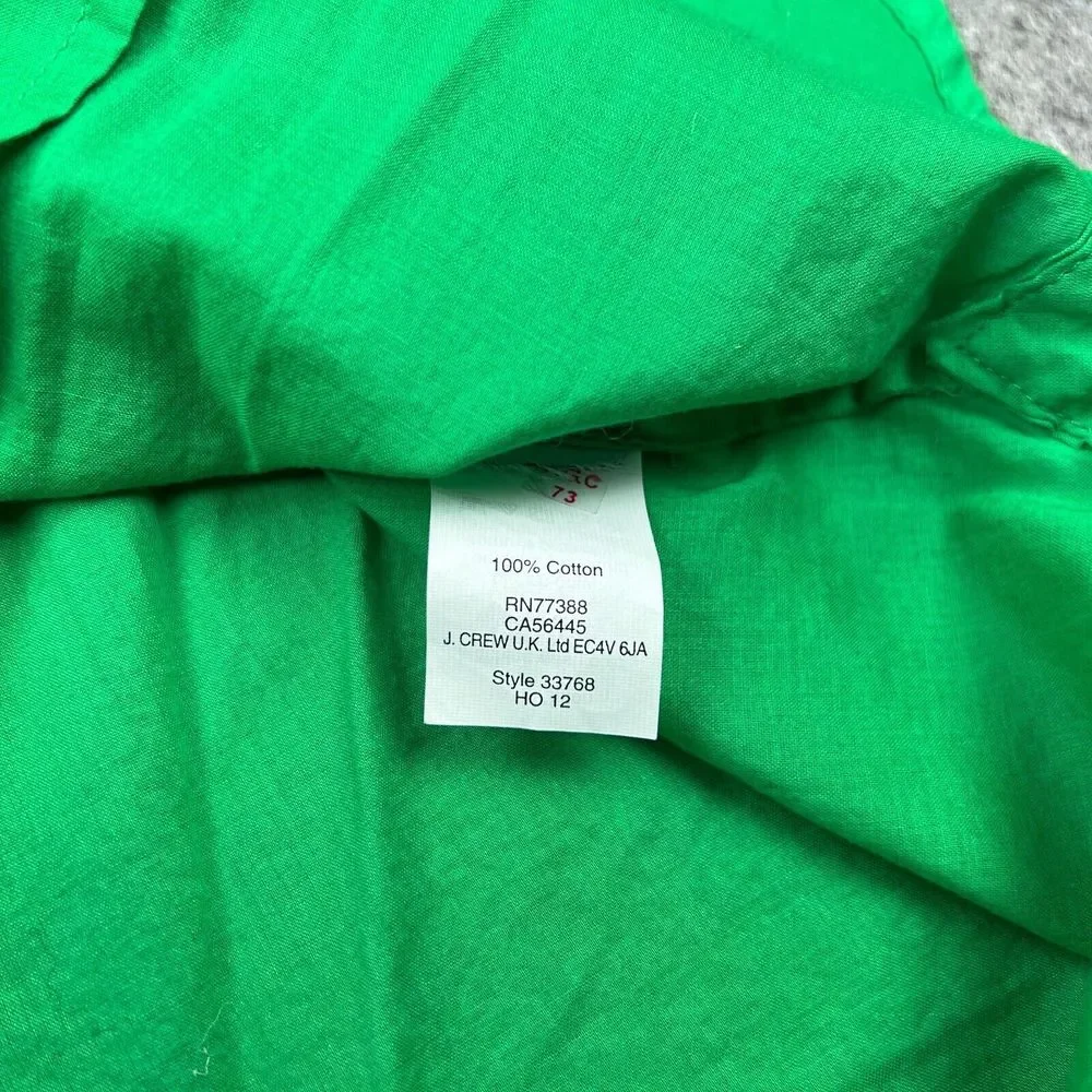 J Crew Shirt Womens 4‎ Green Voile Popover Long Sleeve 100% Cotton Tunic Blouse